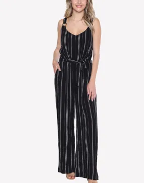 Vertical Stripe Belted Romper