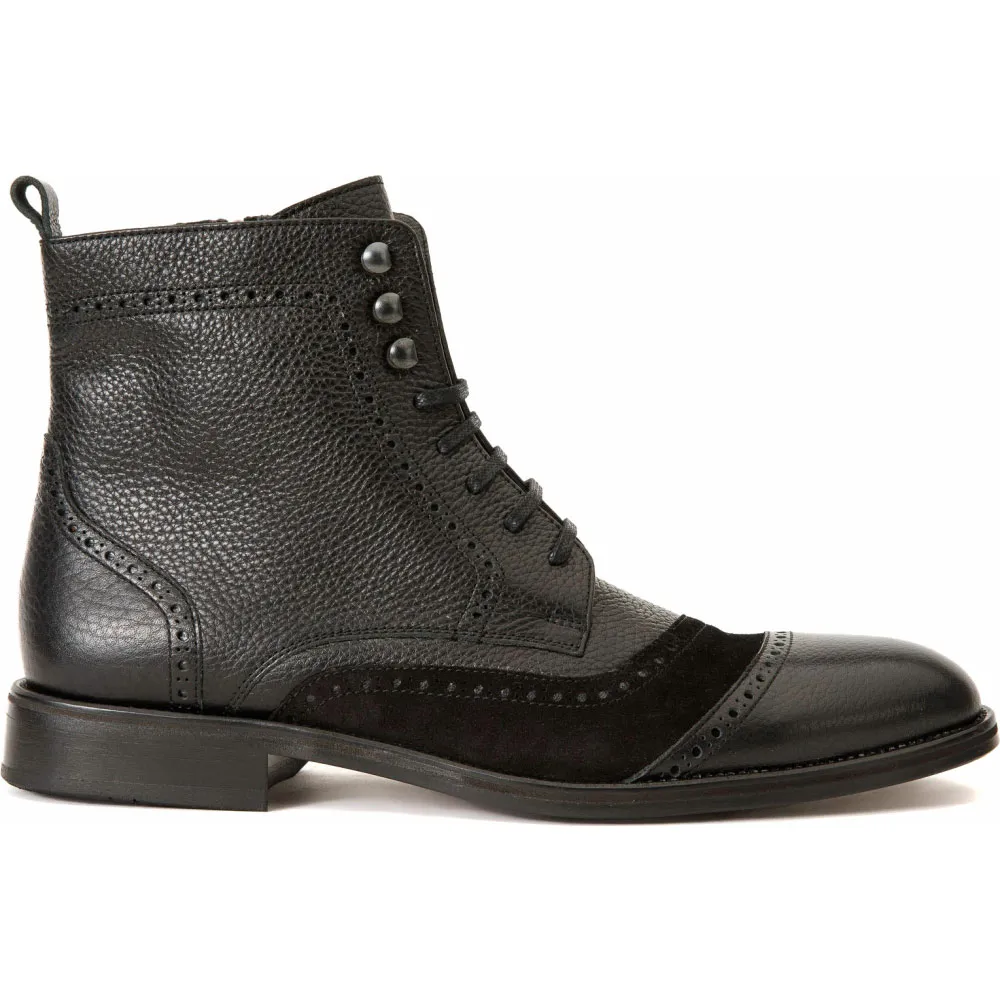 Vinci Leather The Anderson Black Leather / Suede Brogue Lace-up Boot With A Zipper (14559)