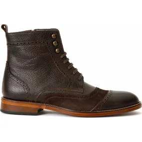 Vinci Leather The Anderson Brown Leather / Suede Brogue Lace-up Boot With A Zipper (14559)