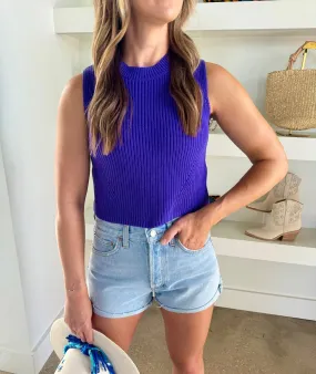 Violet Mozart Crew Neck Cropped Sleeveless Vest