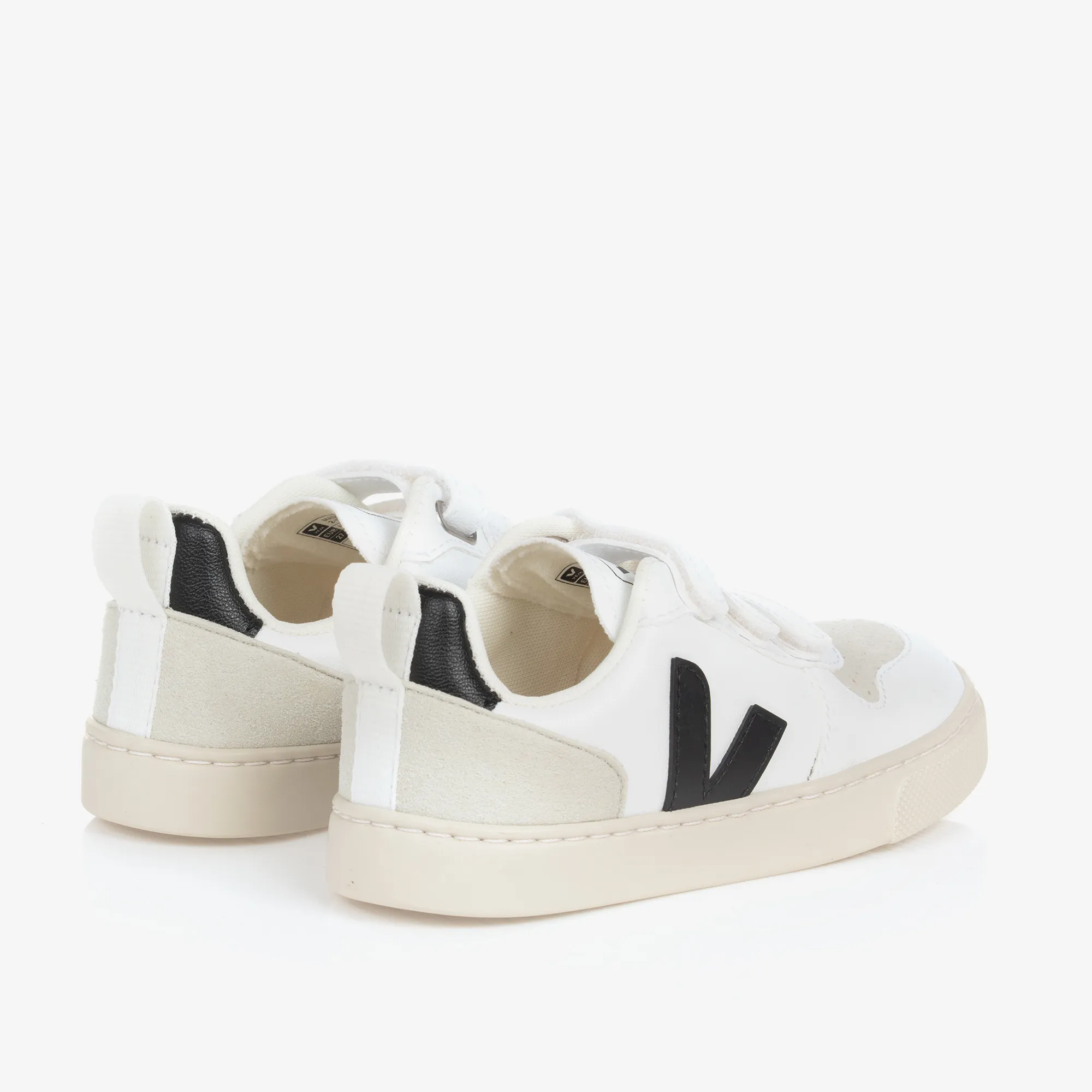 White & Black Faux Leather V-10 Trainers