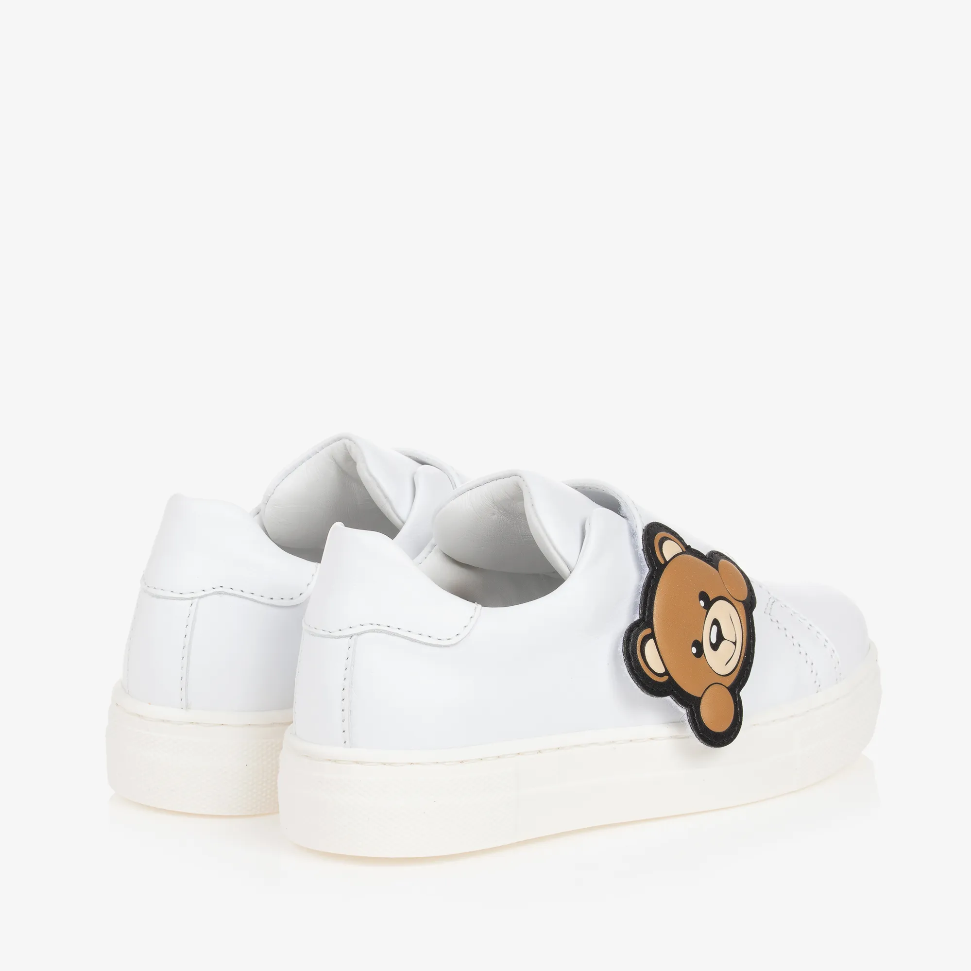 White Leather Teddy Bear Velcro Trainers