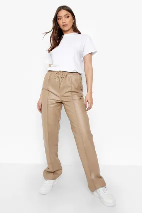 Wide Leg Piping Front Pu Joggers