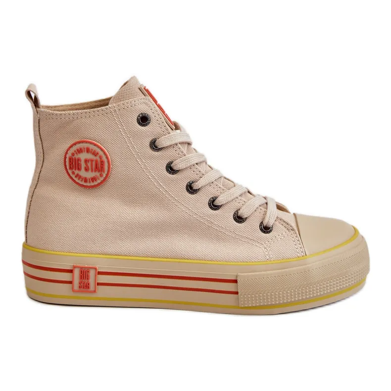 Women's High Textile Platform Sneakers Big Star LL274187 Beige