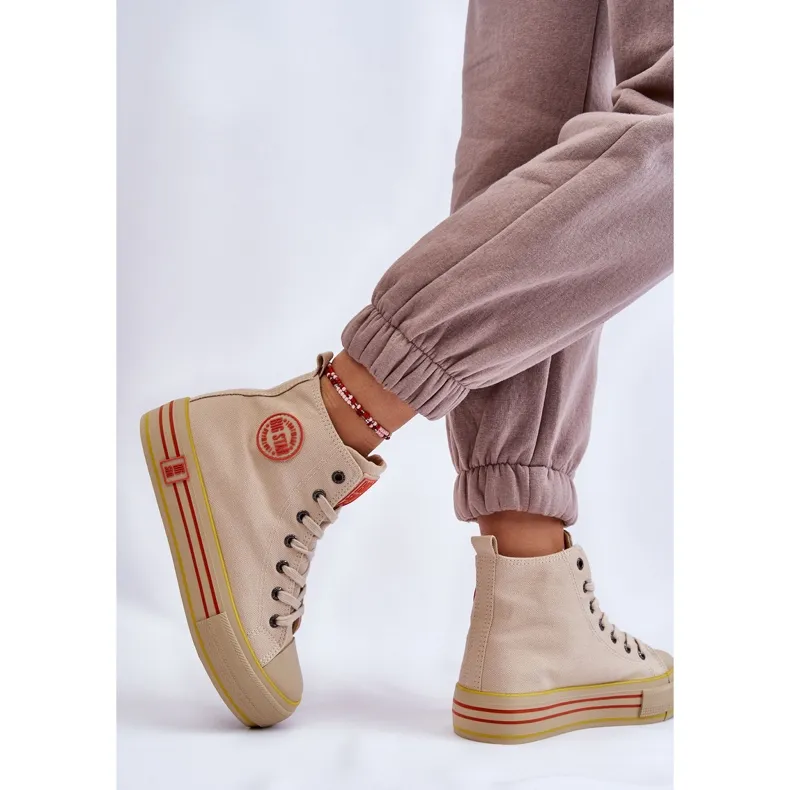 Women's High Textile Platform Sneakers Big Star LL274187 Beige