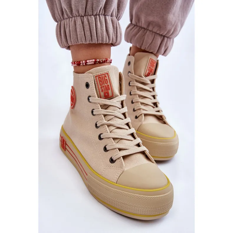 Women's High Textile Platform Sneakers Big Star LL274187 Beige