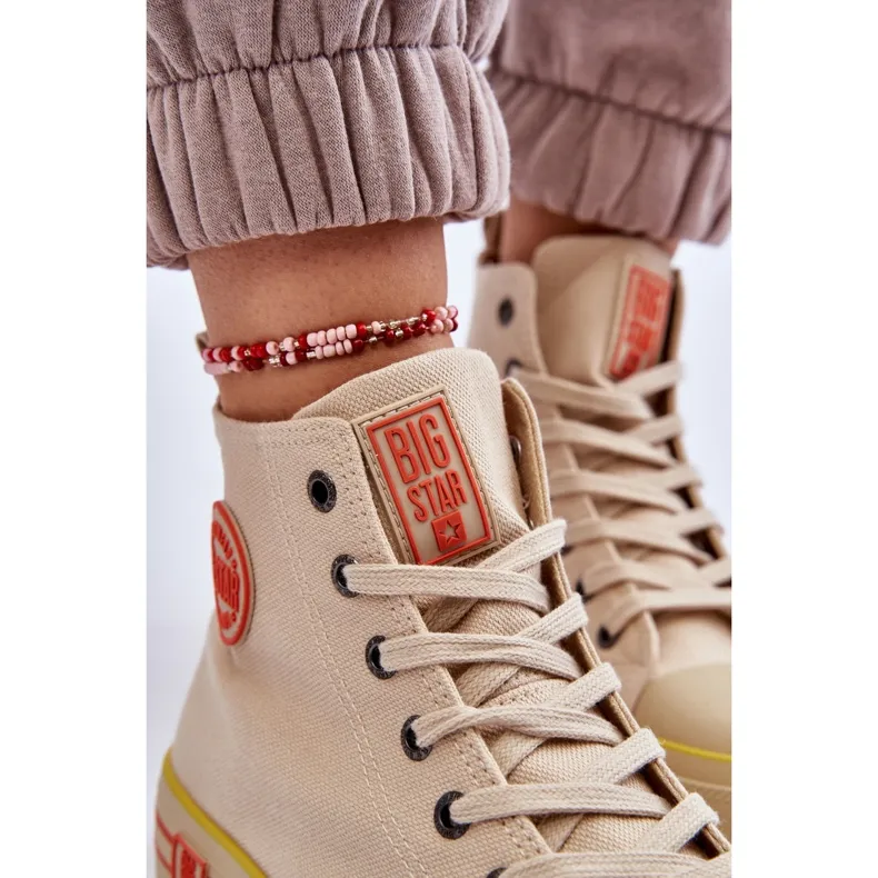 Women's High Textile Platform Sneakers Big Star LL274187 Beige