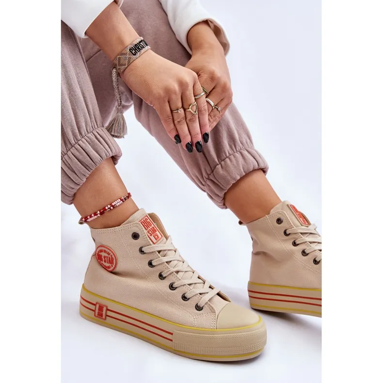 Women's High Textile Platform Sneakers Big Star LL274187 Beige