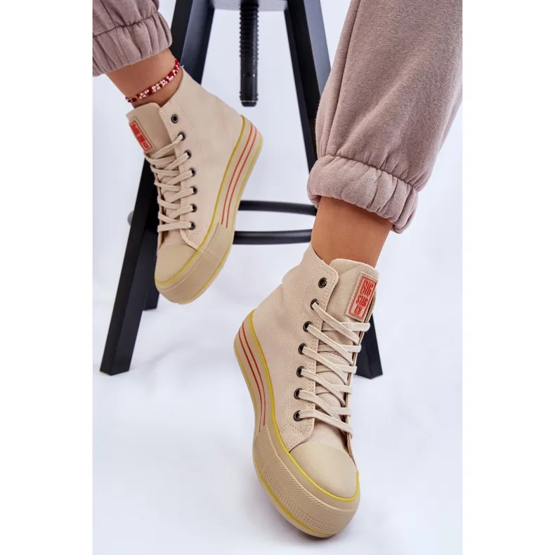 Women's High Textile Platform Sneakers Big Star LL274187 Beige