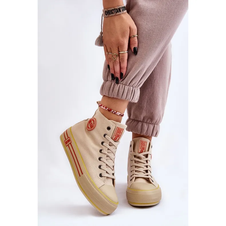 Women's High Textile Platform Sneakers Big Star LL274187 Beige