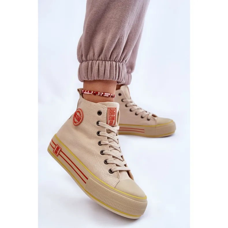 Women's High Textile Platform Sneakers Big Star LL274187 Beige