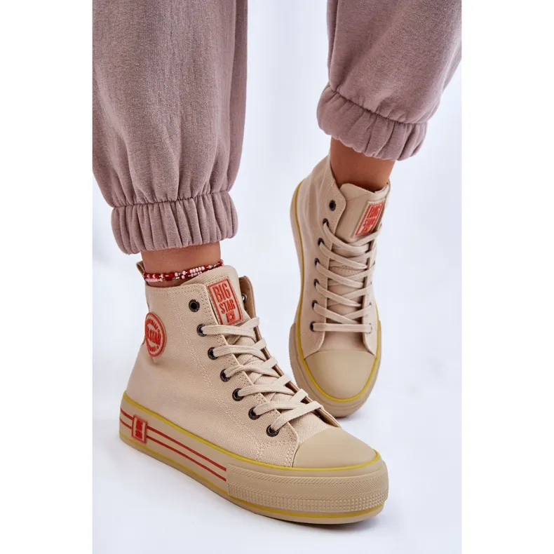 Women's High Textile Platform Sneakers Big Star LL274187 Beige