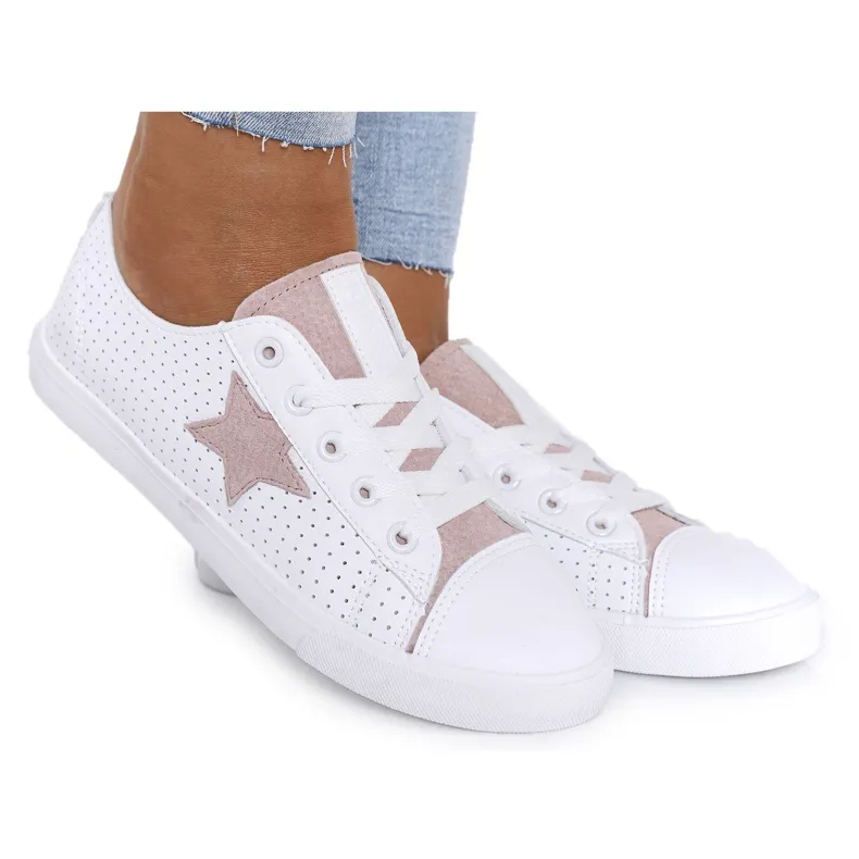 Women's Leather Sneakers With a Star Big Star DD274691 White-Pink