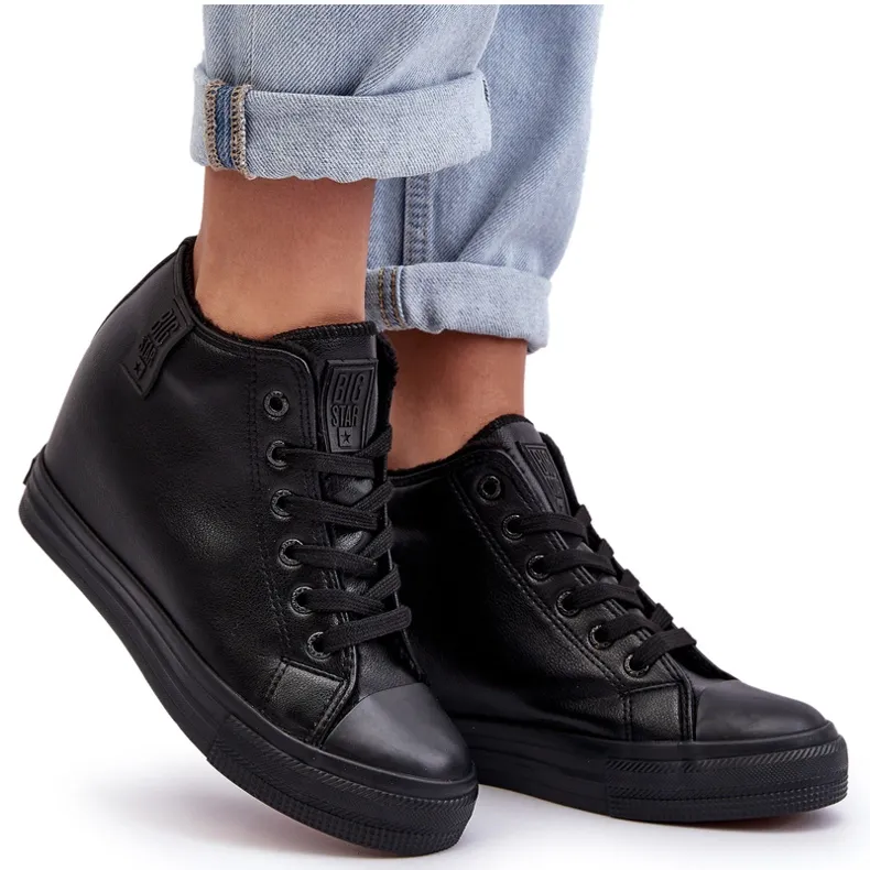 Women's Leather Wedge Sneakers Big Star MM274001 Black