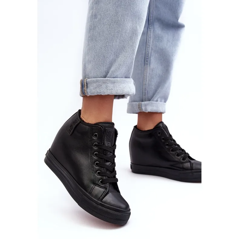 Women's Leather Wedge Sneakers Big Star MM274001 Black