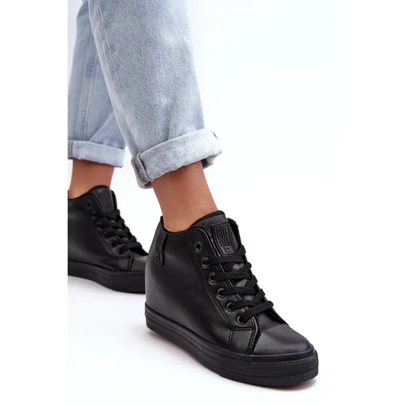 Women's Leather Wedge Sneakers Big Star MM274001 Black