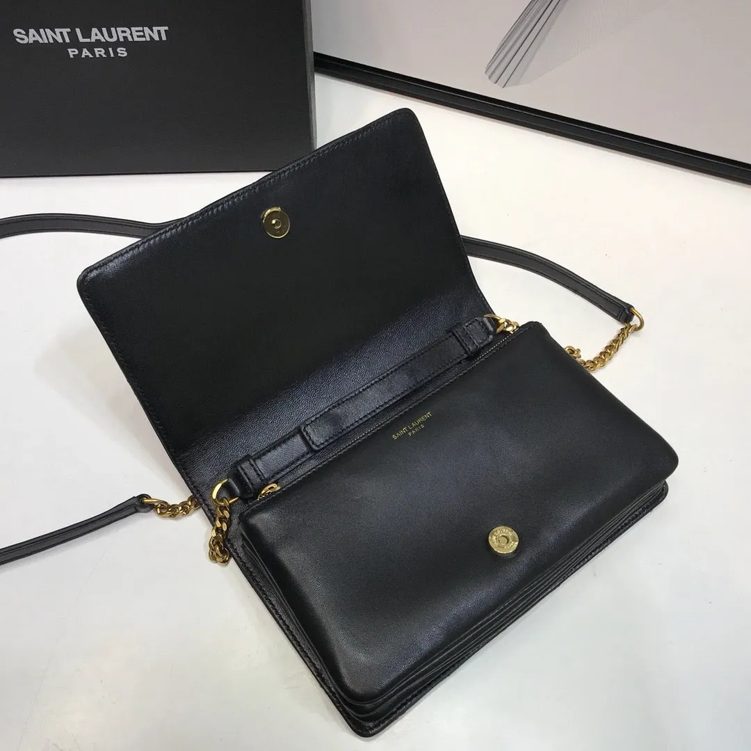 Yves Saint Laurent Angie Patent Handbag Black