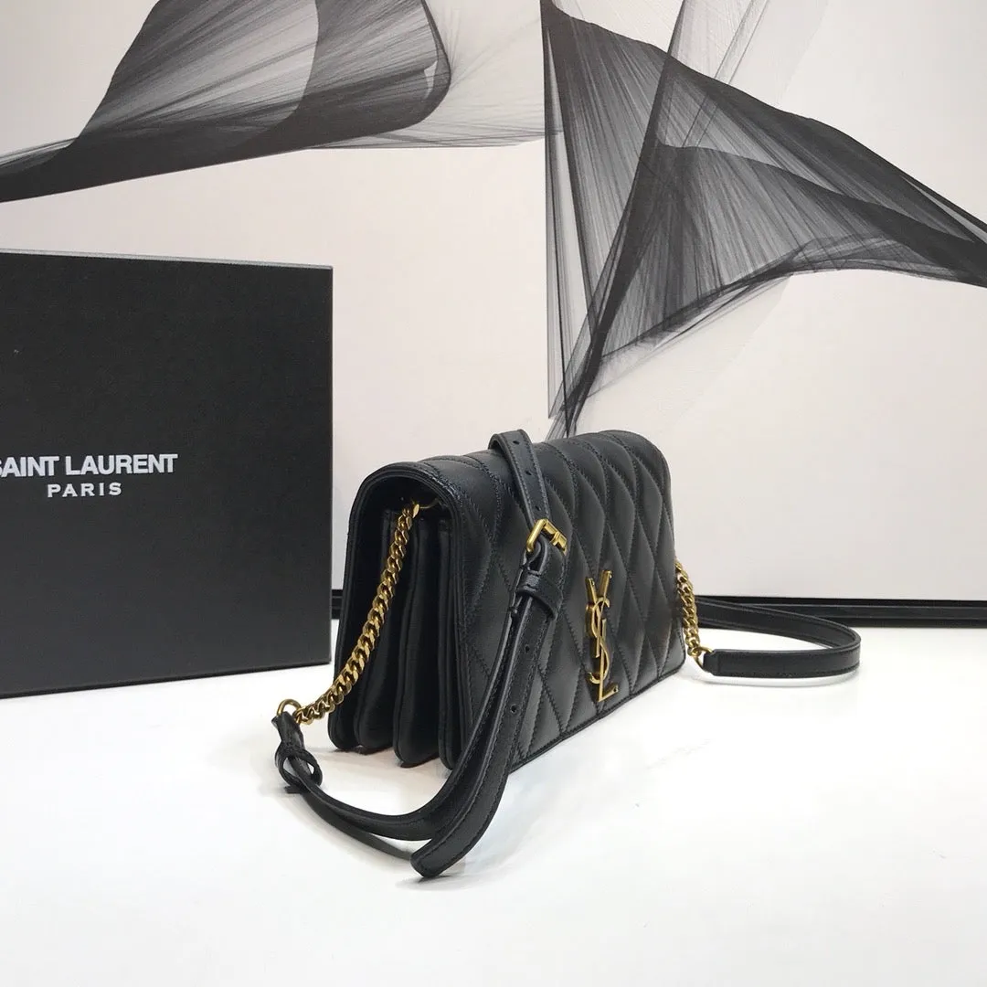 Yves Saint Laurent Angie Patent Handbag Black