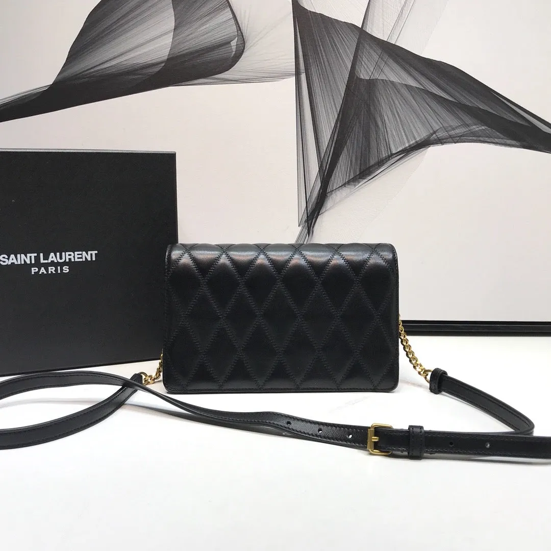 Yves Saint Laurent Angie Patent Handbag Black