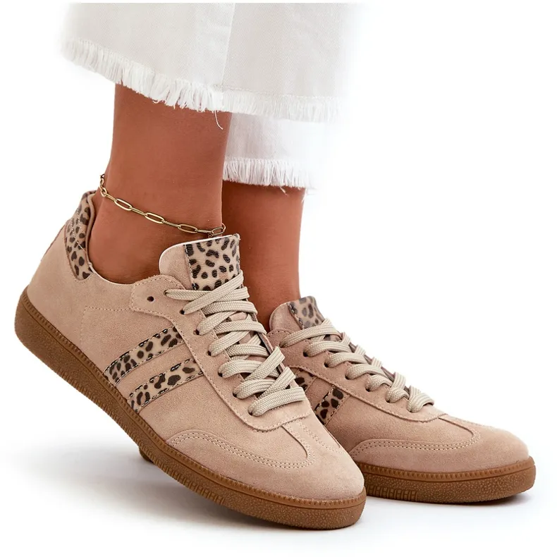 Zazoo N1068 Women's Suede Low Sneakers, Beige