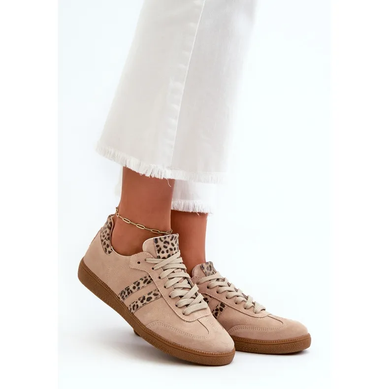 Zazoo N1068 Women's Suede Low Sneakers, Beige