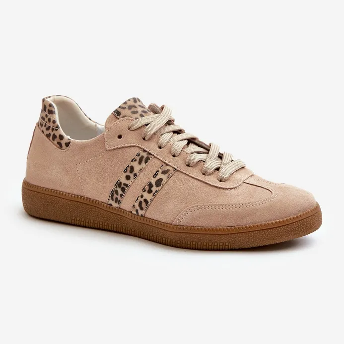 Zazoo N1068 Women's Suede Low Sneakers, Beige