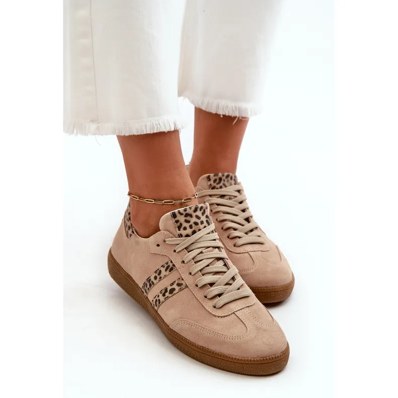 Zazoo N1068 Women's Suede Low Sneakers, Beige