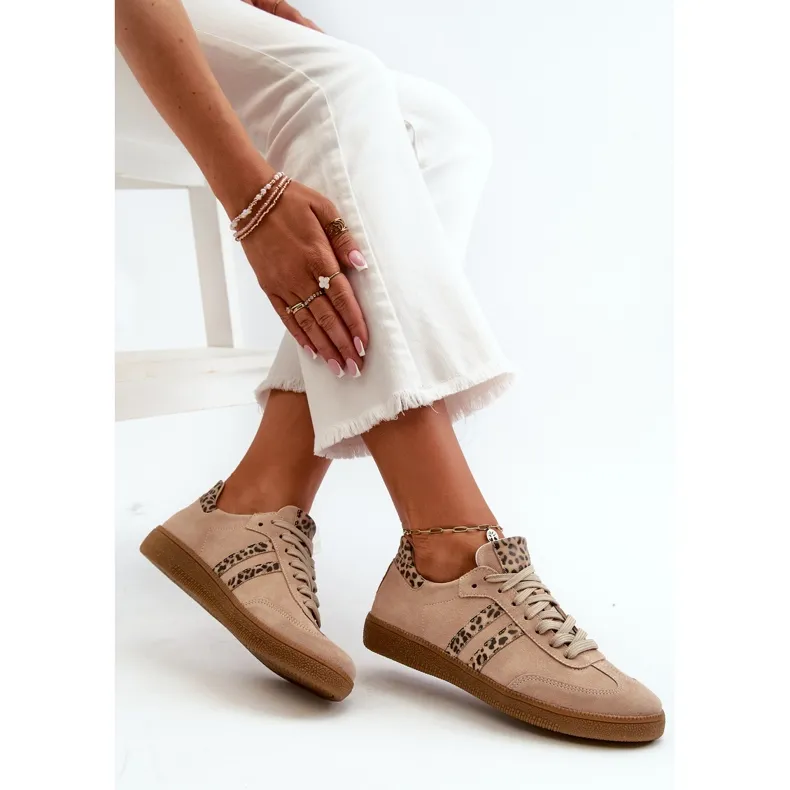 Zazoo N1068 Women's Suede Low Sneakers, Beige